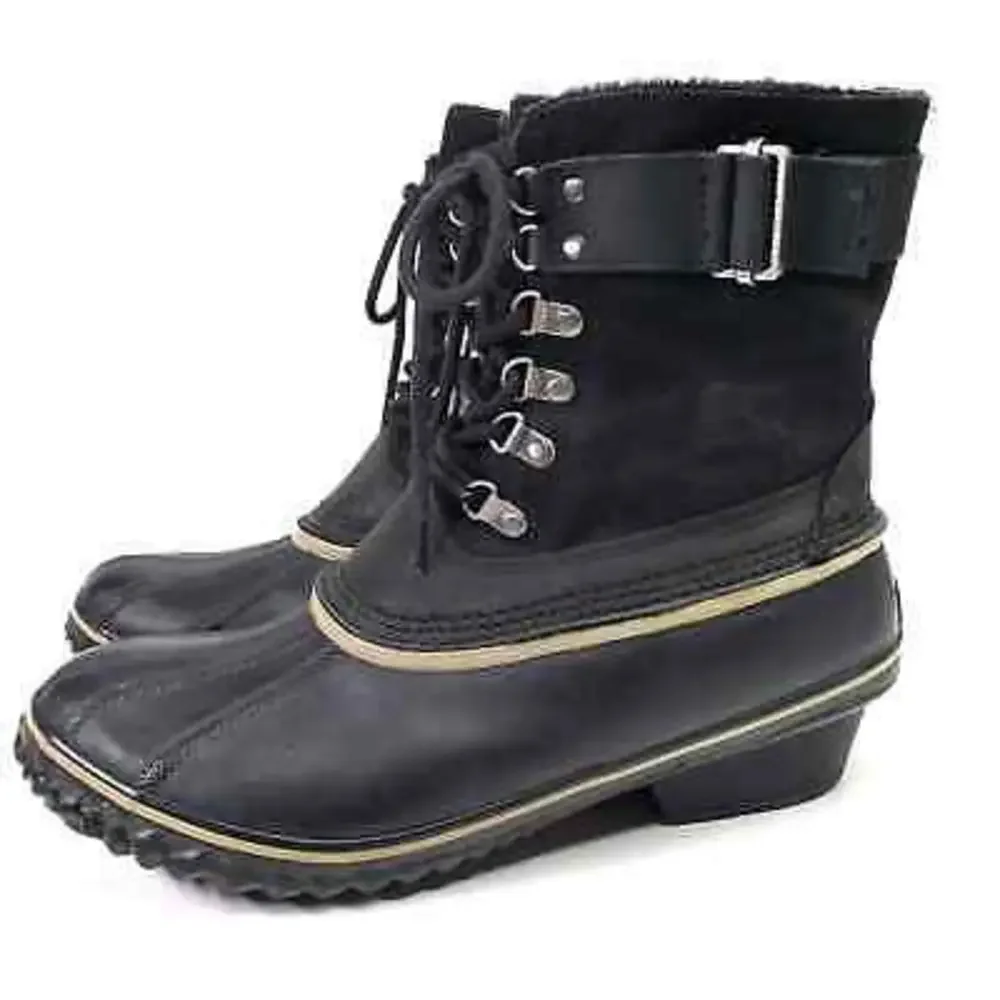 Sorel Winter‎ Fancy Lace II Winter Boots Women's 11 Black Suede Rubber Duck Snow
